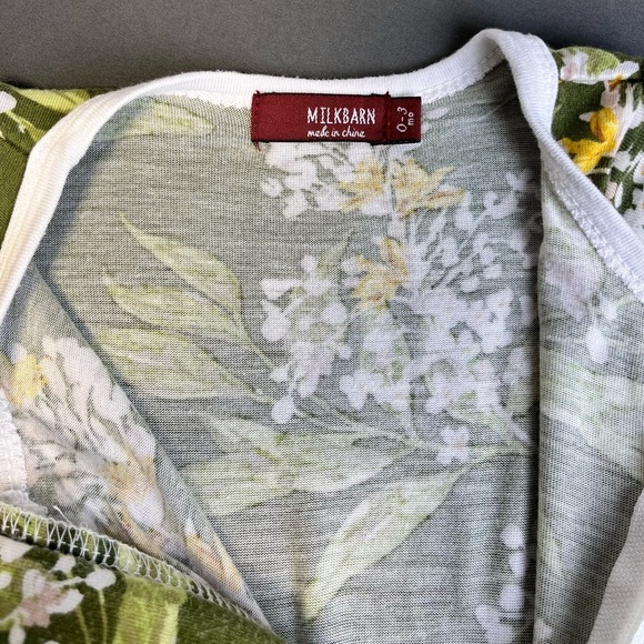 Milkbarn Green Floral Bamboo Ruffle Zipper Footed Romper size 0-3Months - Picture 4 of 11